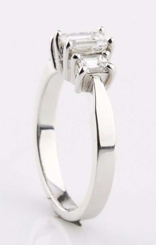 1.00 carat Emerald Cut Diamond 18k White Gold 3-Stone Engagement Ring Size 6.5