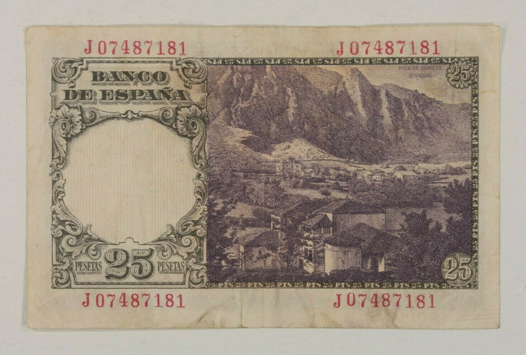 1946 Spain 25 Pesetas Note // Very Fine+ (VF+) // Pick#130a.1