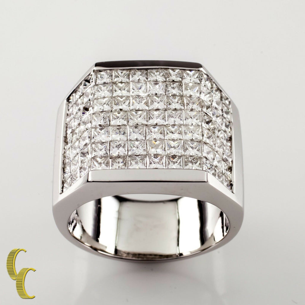 14.00 carat Invisible Setting Diamond 18k White Gold Men's Plaque Ring