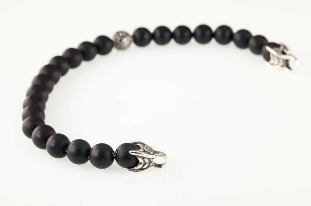David Yurman Onyx Spiritual Bead Bracelet on Silver Chain w/ Black Diamond Bead