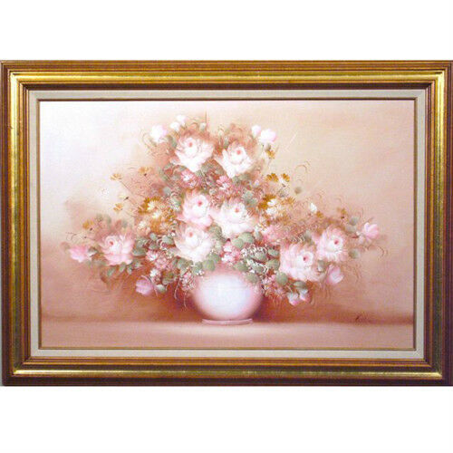 Untitled (Pink Floral Bouquet) by Robbie Oil on Canvas Framed 31 1/4"x43 1/4"