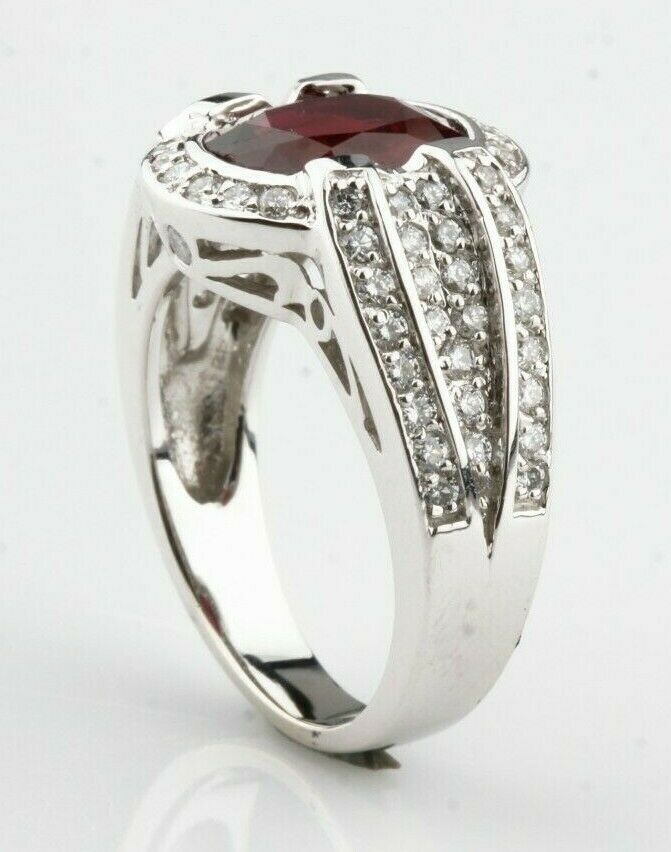 14k White Gold Oval Natural Ruby Ring w/ Diamond Accents TCW = 3.49 ct