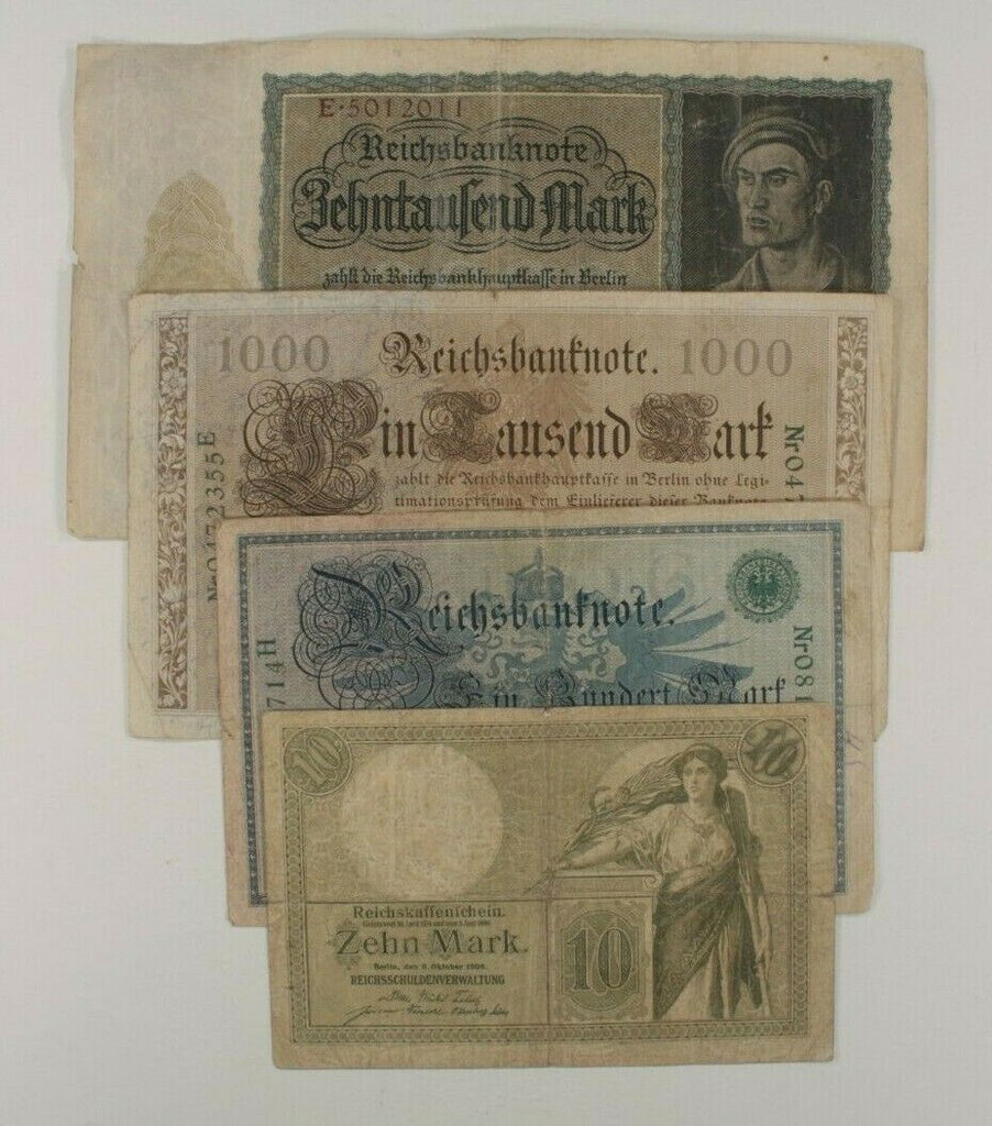 1906-1922 Germany 4-Notes Set // 10 Mark to 10000 Mark