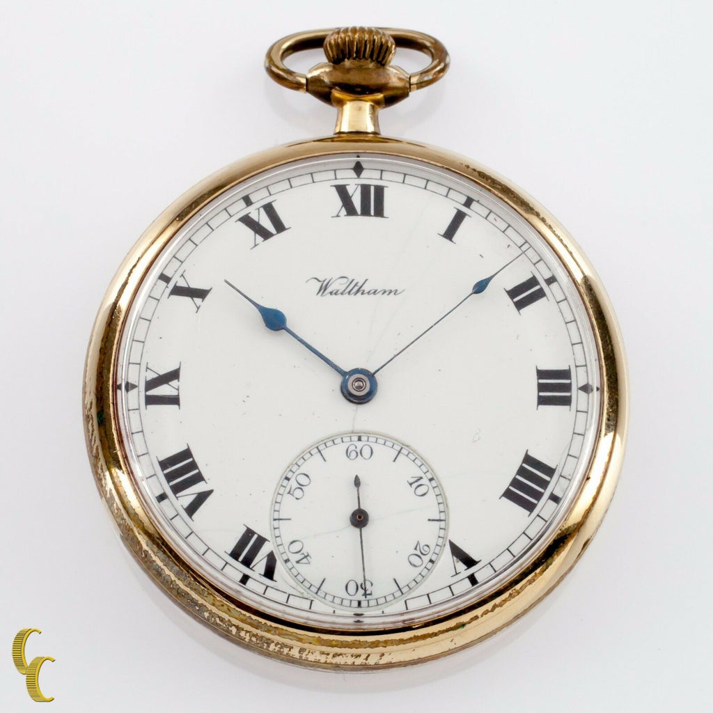 Yellow Gold Filled Waltham Open Face Pocket Watch 15 Jewel Size 17 1914