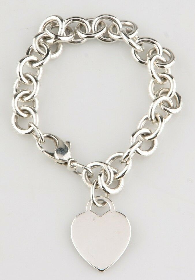 Tiffany Sterling Silver Blank Heart Tag Charm Bracelet