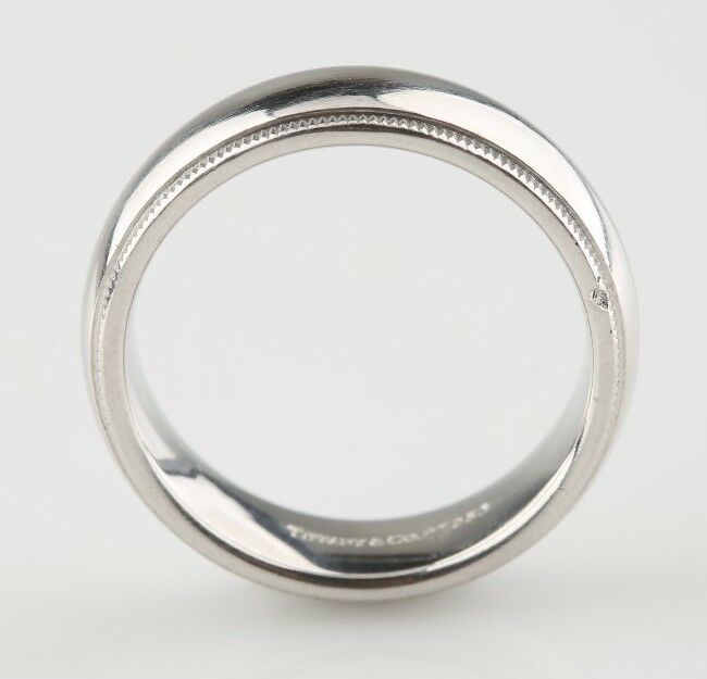 Tiffany & Co Mens Platinum Milgrain Wedding Band Ring 6mm Size 7.5 Retired Piece