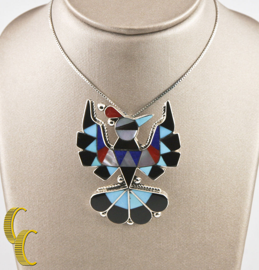 Native American Semi-Precious Inlay Eagle Necklace and Earring Set w/ Box Chain