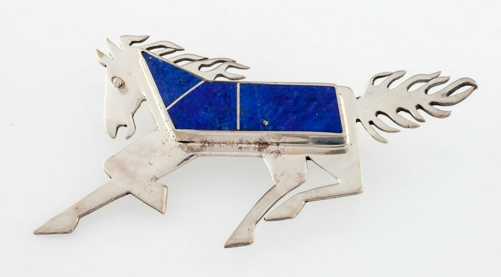 Zuni Lapis Inlay Sterling Silver Horse Pin