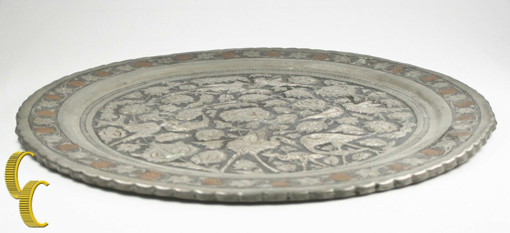 Antique Silver Coated Ornate Bronze Platter 19 1/2" Diameter