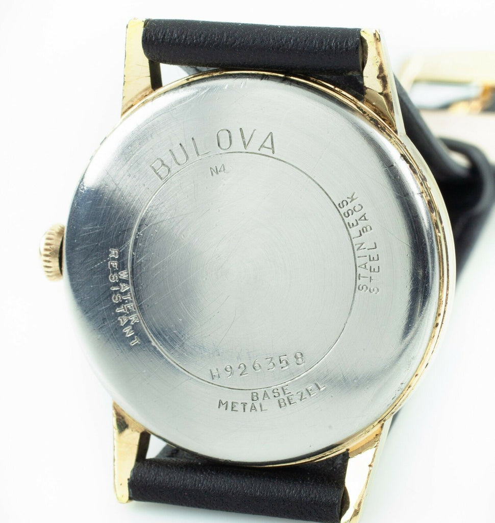 Bulova Gold-Plated Hand-Winding Men's Watch w/ Black Leather Band