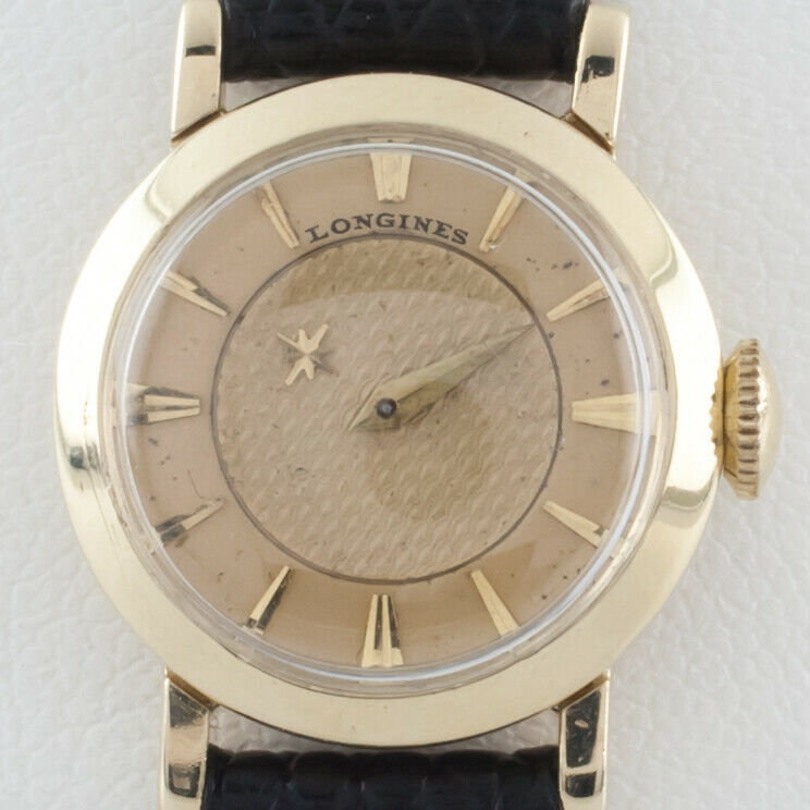 Longines 14k Yellow Gold Women's Mystery Dial Hand-Winding Watch w/ Leather Band