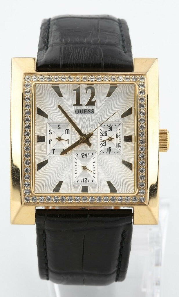Women's Guess Stainless Steel Quartz Watch w/ Black Leather Band w/ Box & Papers