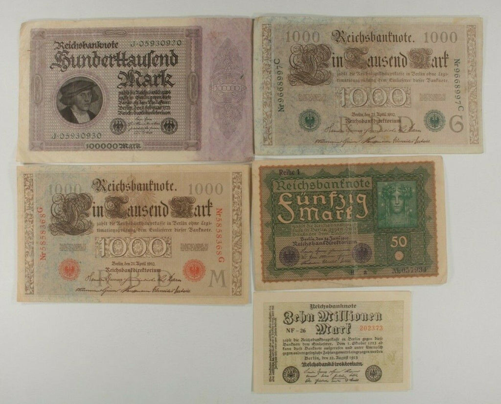 1910-1923 Germany 5-Note Currency Set // Weimar Republic // German Empire