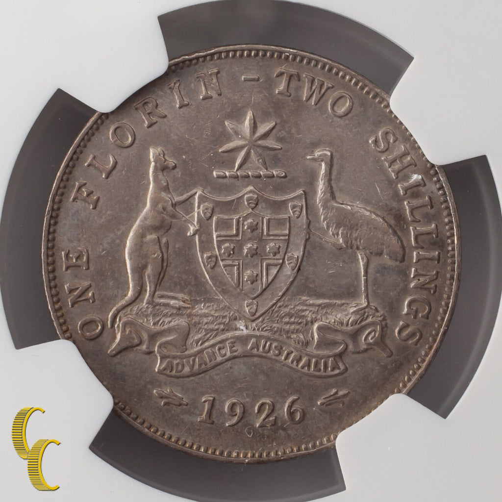 1926 Australia Florin, 2 Shillings Graded AU DETAILS By NGC, KM# 27