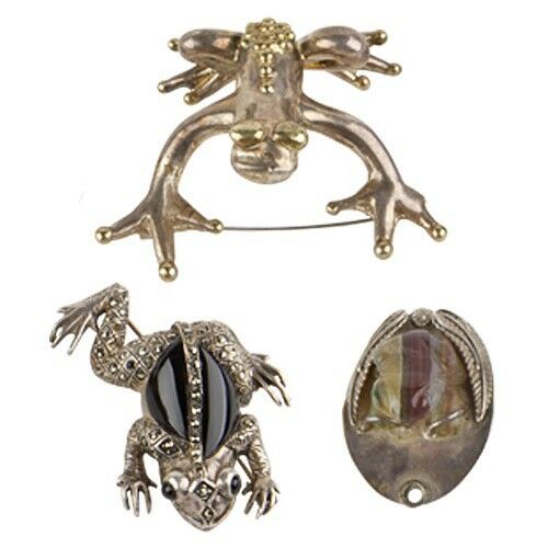 STERLING SILVER & GEMSTONE FROGS, TOADS BROOCHES, PENDANT, GREAT FOR COLLECTORS!