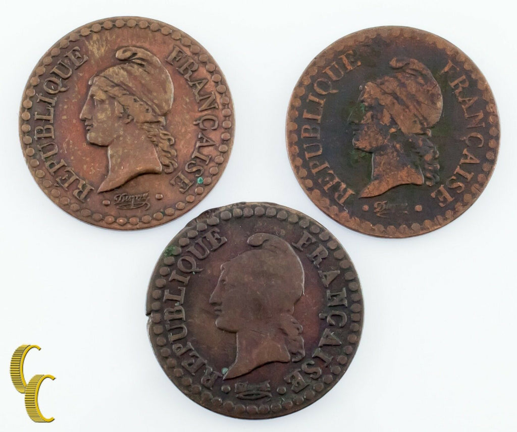 France Un Centime 3-Coin Lot 1850, 1851 & LAN 6 From Paris Mint
