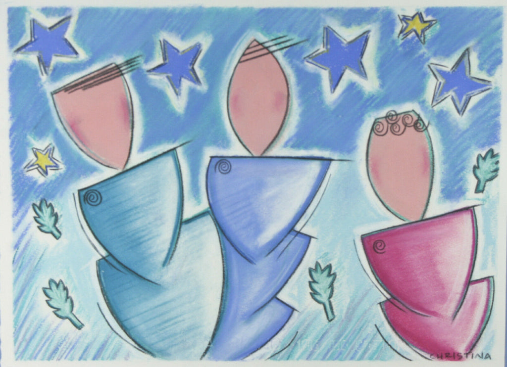 Untitled (Figures and Stars)  Signed Abstract Pastel Framed 14 1/2"x18 1/2"