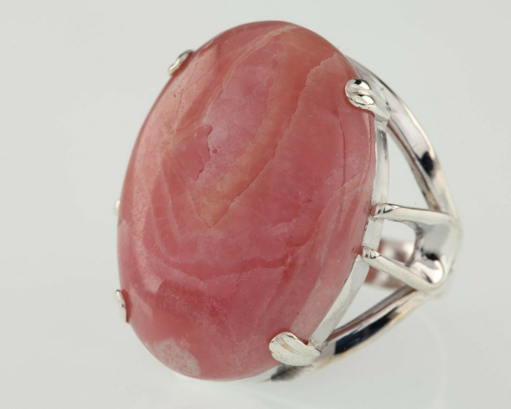 Pink Agate Sterling Silver Ring Size 6.50