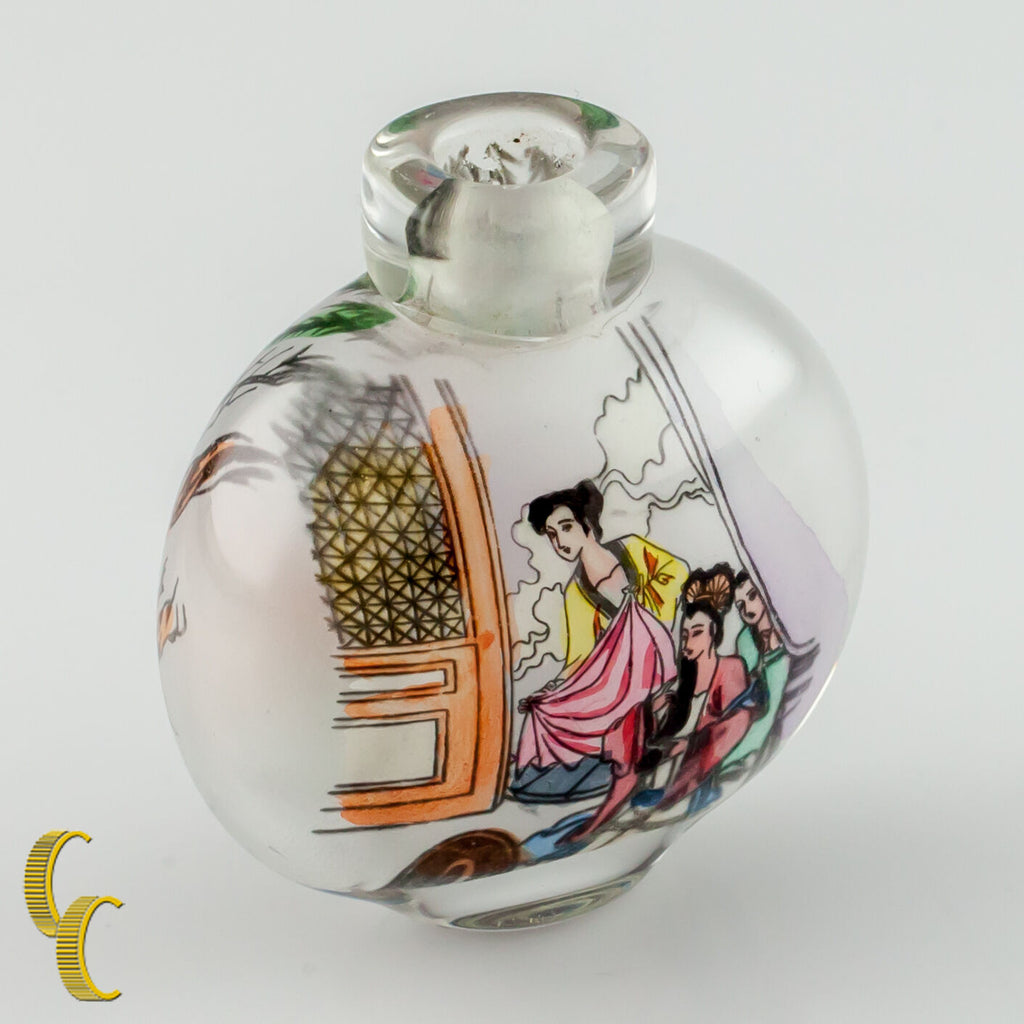 Frosted Glass Japanese Snuff Bottle Interior Painted No Cap Great Condition!