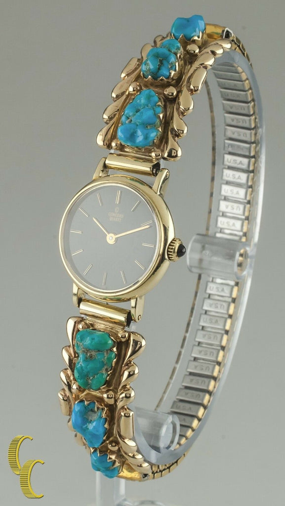 14k Yellow Gold Concord Quartz Watch w/ 14k Gold Wayne & Virginia Quam Turquoise