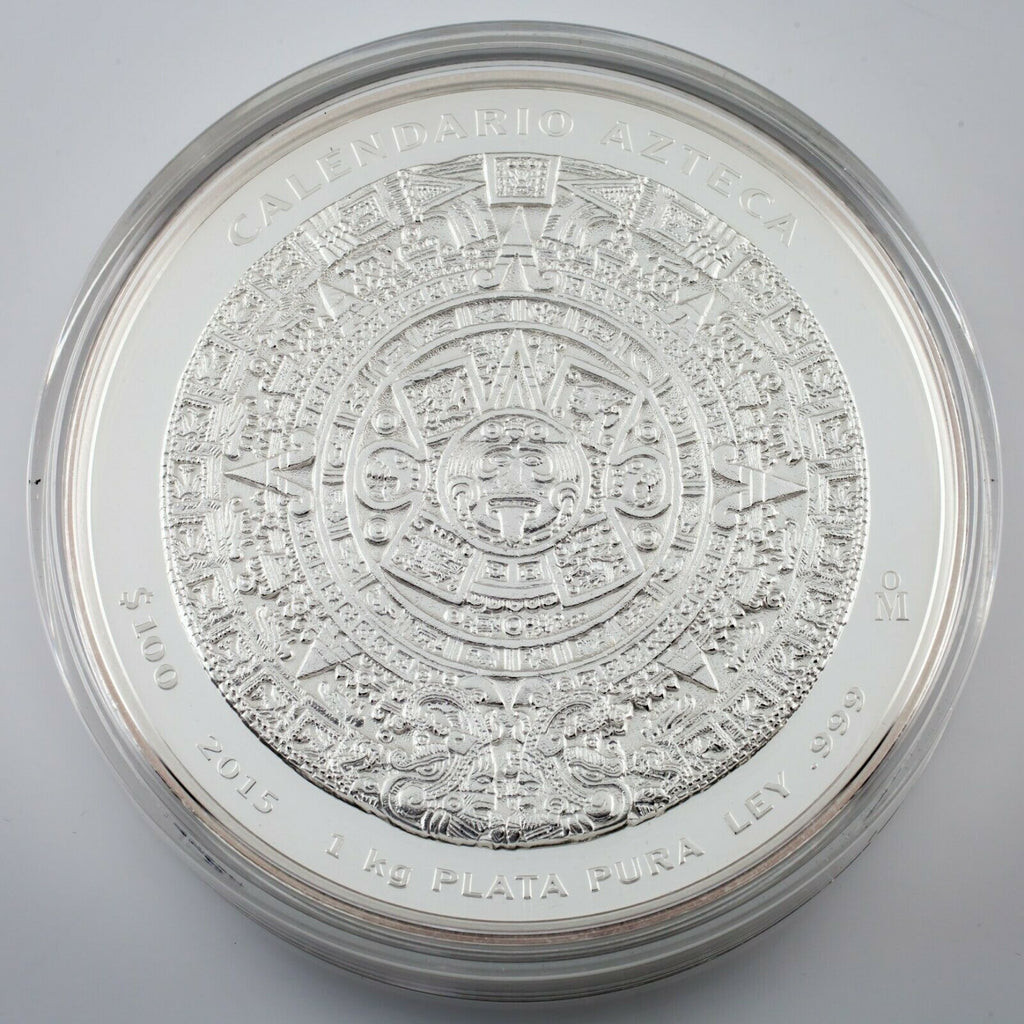 2015 Mexico Azteca .999 Silver 1 Kilo Round 100 Pesos w/ Box and Papers