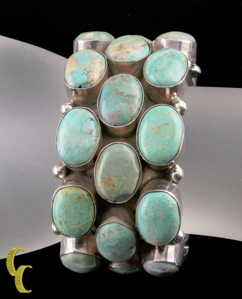 Vintage Sterling Silver 925 Cuff Bracelet w/ Robin's Egg Turquoise Cabochons