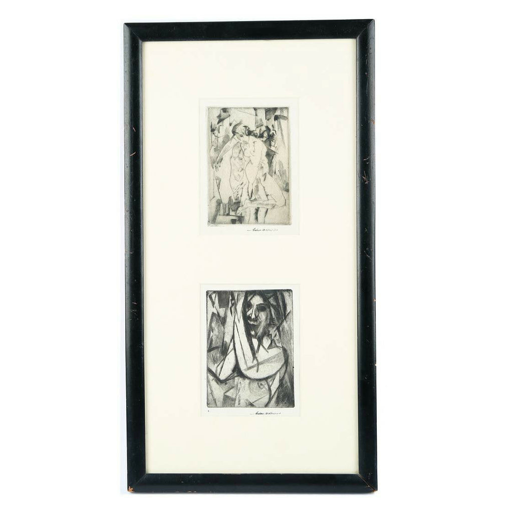 "Arms Up" & "Retrospection" (2) Etchings by Arthur Bowen Davies Framed Signed