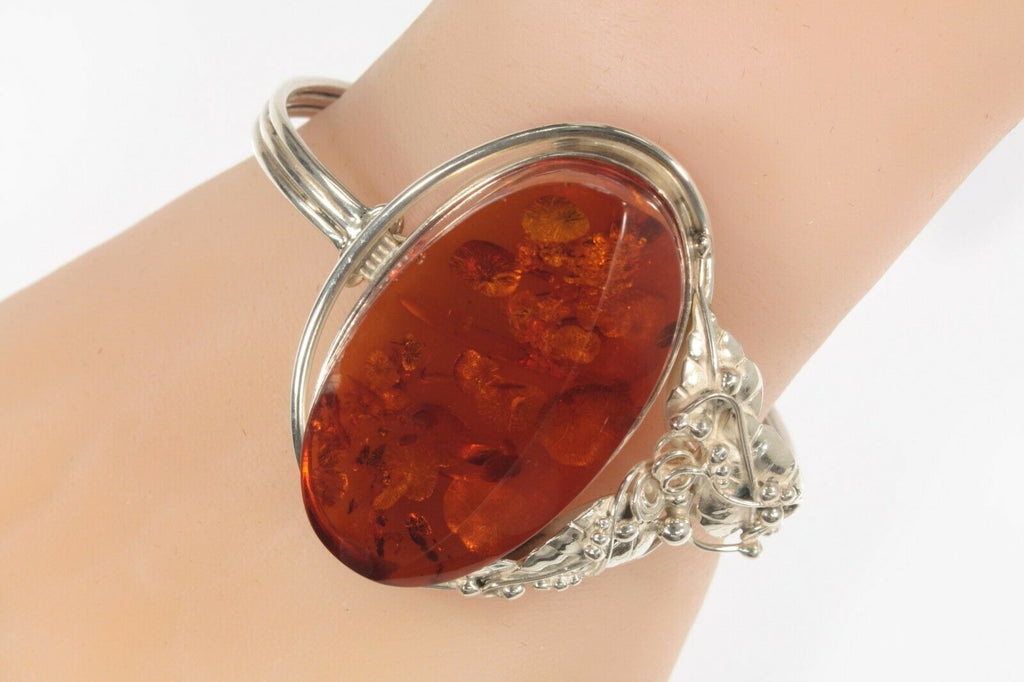 Vintage Sterling Silver Amber and leaves Bracelet 44.4g