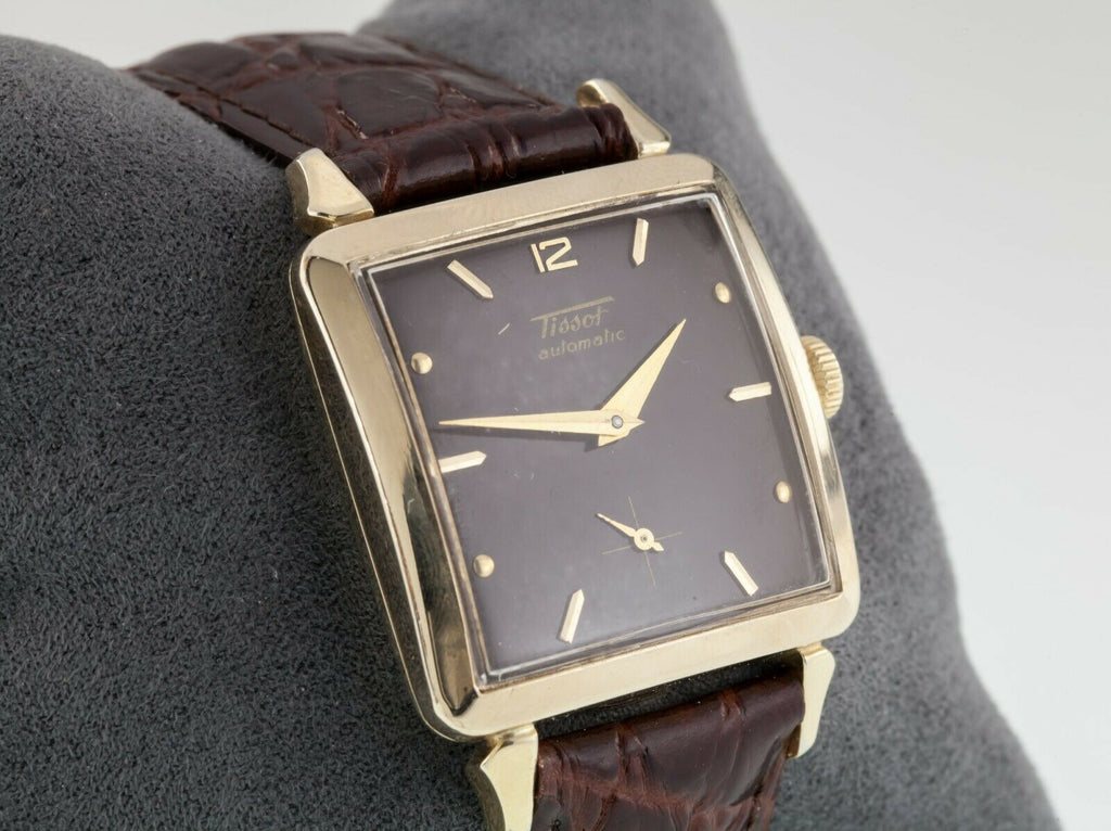 Tissot 14k Gold Filled Square Automatic Men's Watch with Leather Band Mov 285