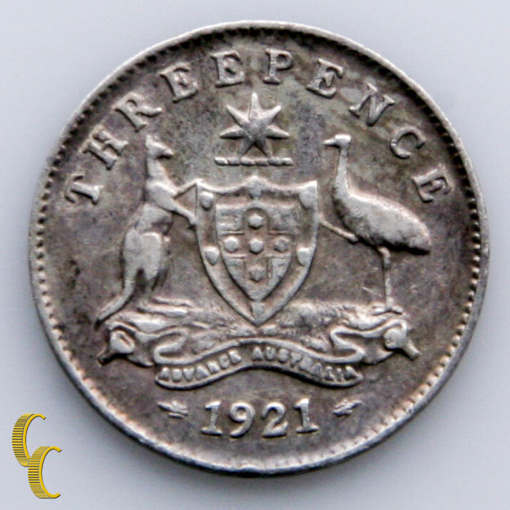1921 Australia 3 Pence Coin (XF) Extra Fine Condition KM# 24