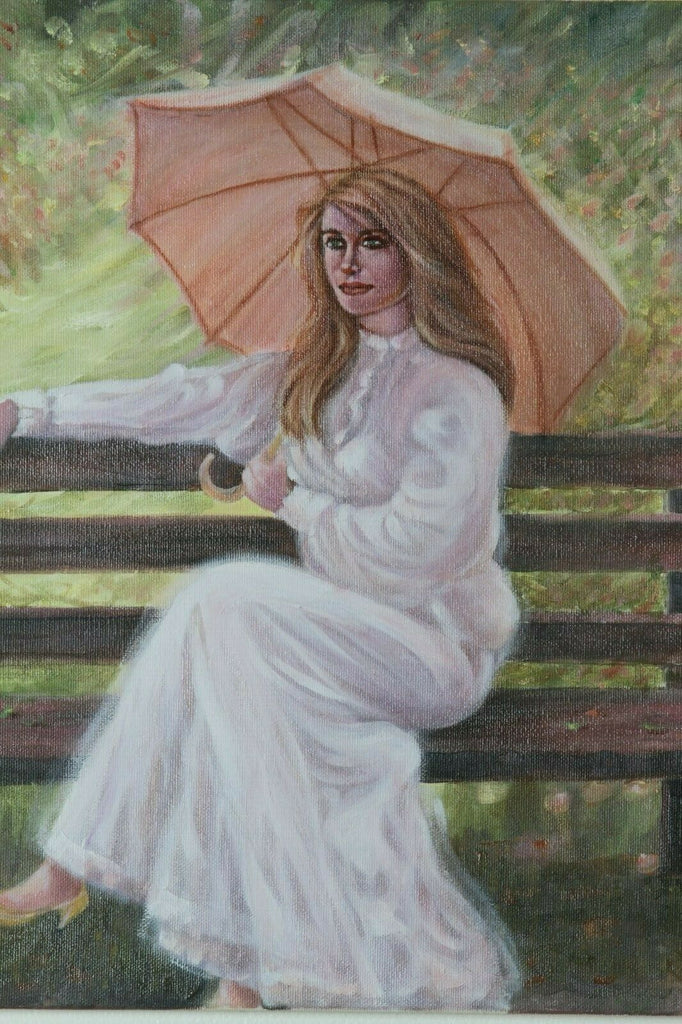 "Pink Umbrella" By Anthony Sidoni 2001 Signed Oil on Canvas 22 1/2"x26 1/4"
