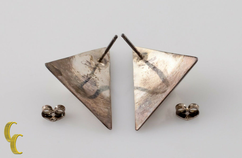 .925 Sterling Silver 3D Geometric Triangle Earrings