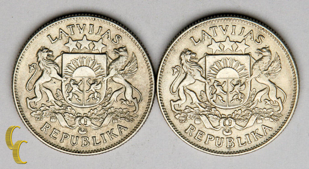 1925-1926 Latvia 2 Lati Silver Coin Lot of 2, KM# 8