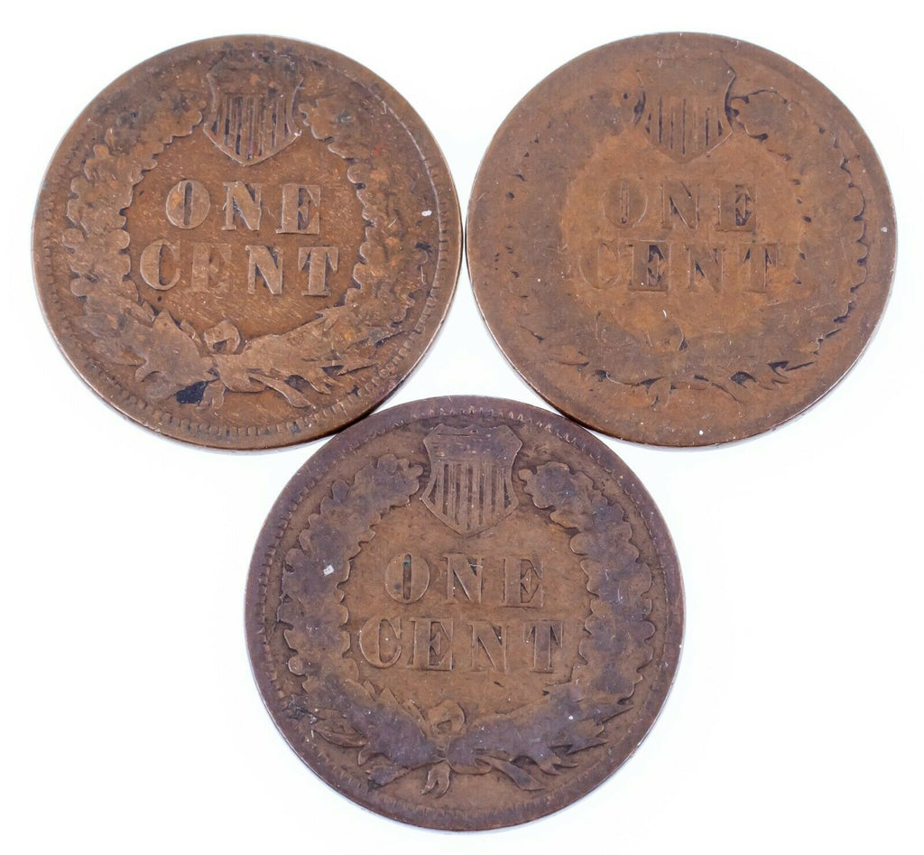 Lot of 3 Indian Cents (1873 Op 3, 1874, 1875) in Good Condition, Brown Color