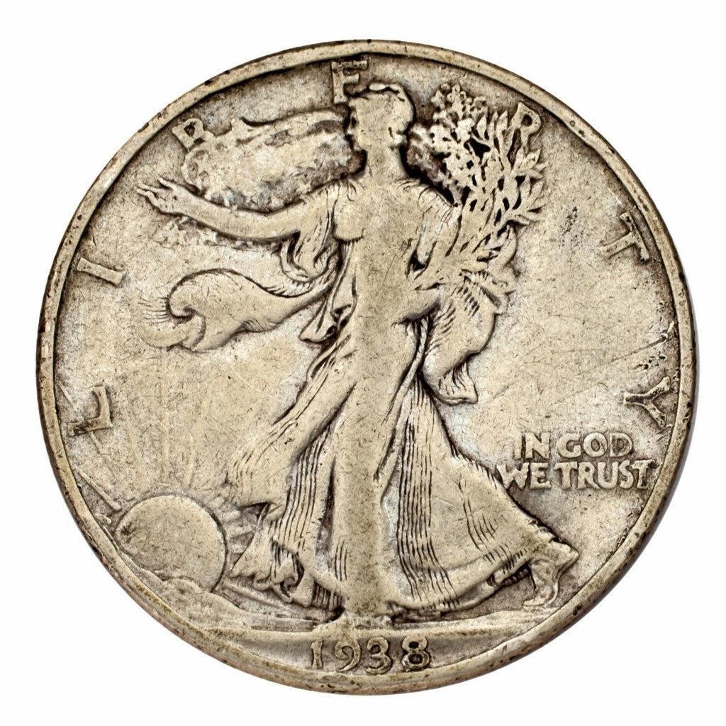 1938-D Silver Walking Liberty Half Dollar 50C (Fine, F Condition)