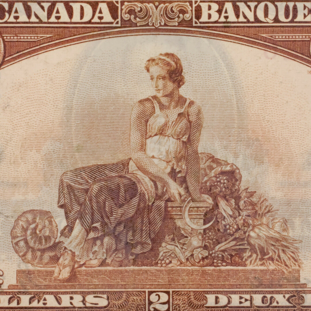 1937 Bank of Canada $2 Note in About Uncirculated Condition Pick #59c
