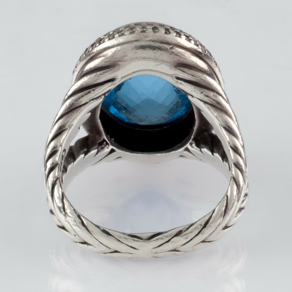 David Yurman Sterling Silver Signature Blue Topaz Ring w/ Diamond Accents Size 6
