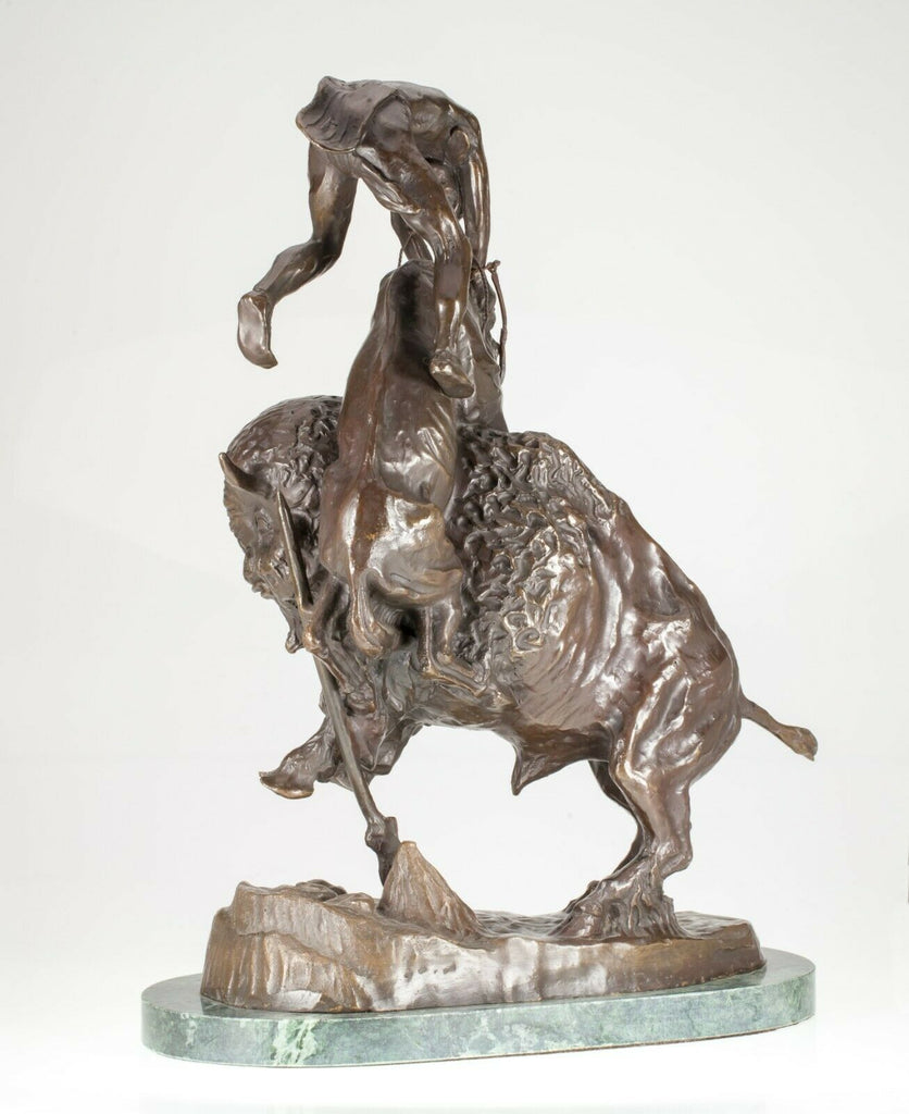 Frederic Remington "The Buffalo Horse" Bronze Statue with Green Marble Base 15"