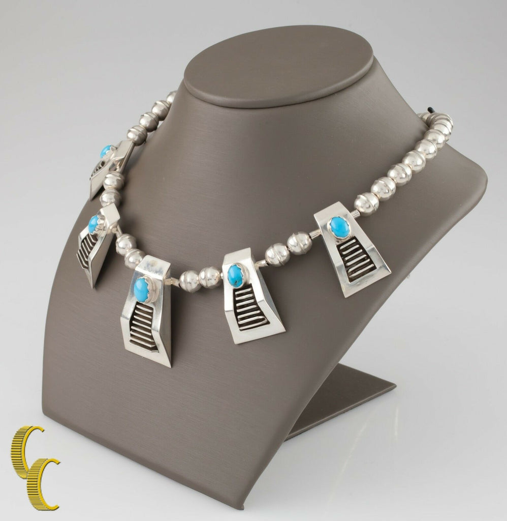 .925 Sterling Silver & Turquoise 'Stair" Necklace