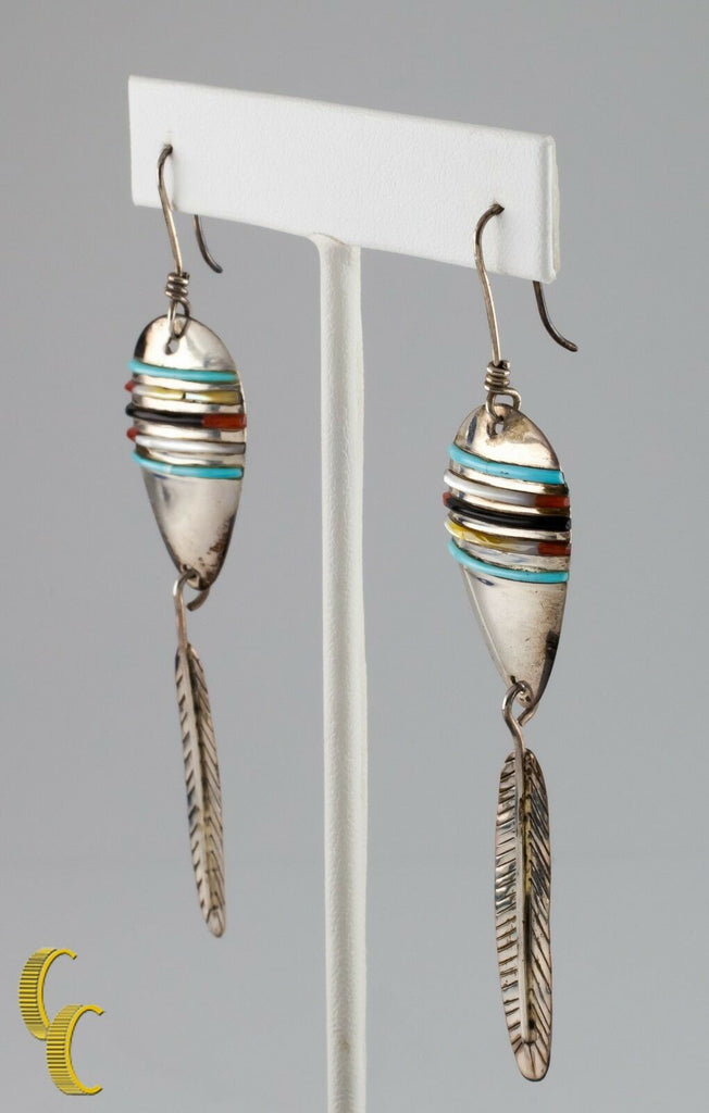 Native American .925 sterling Silver & Turquoise Dangle Leaf Earrings