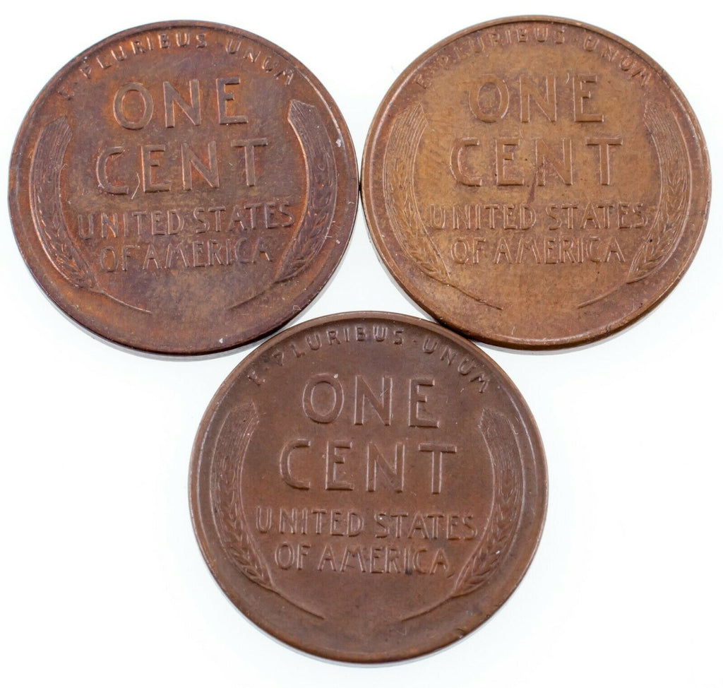 Lot of 3 Lincoln Wheat Cents (1929-P, D, and S) in AU to Unc Condition. Nice Set