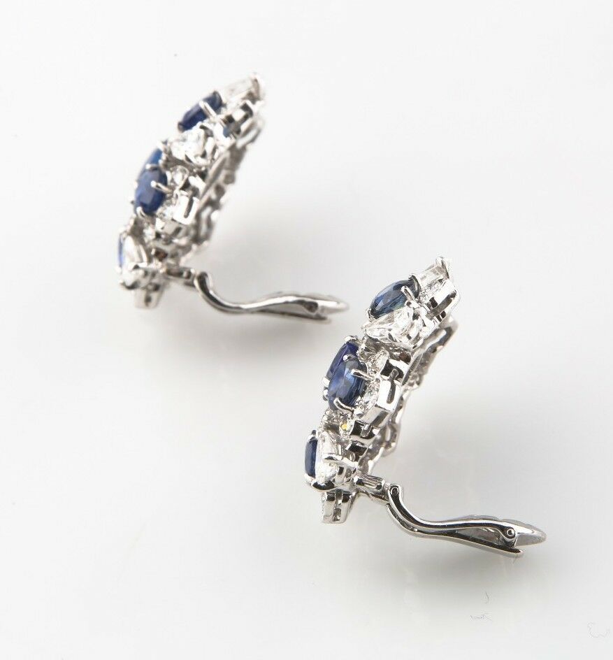11.60 carat Blue Sapphire and Diamond 18k White Gold Cluster Earrings