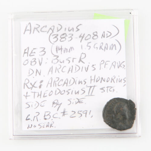 383-408 AD Roman AE3 Coin VF+ 3 Emperors Arcadius Honorius Theodosius II #2591