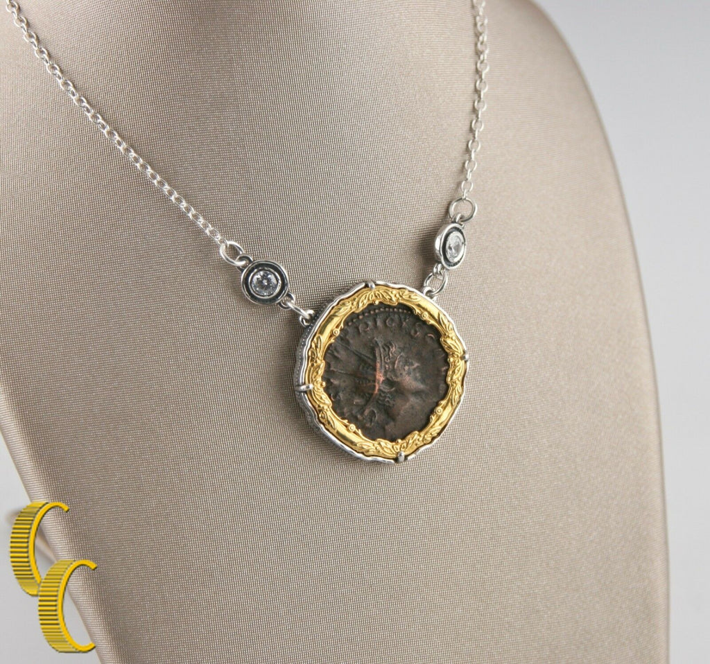 ROMAN COIN IN 2 TONE SILVER BEZEL NECKLACE