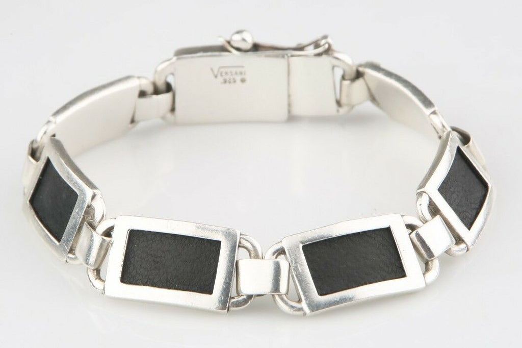 Versani Sterling Silver & Sting Ray Leather Link Bracelet w/ Safety Retail $695