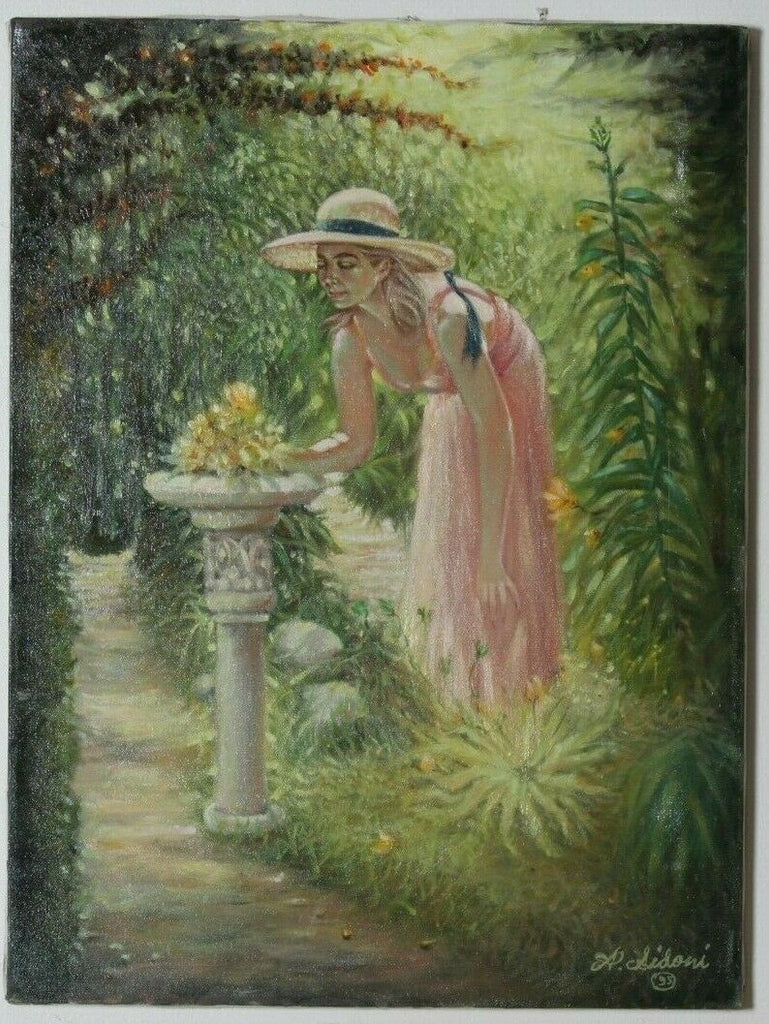 "A Stroll in the Garden" By Anthony Sidoni 1995 Signed Oil on Canvas