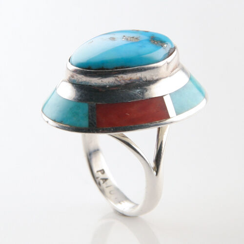 Michael Rogers Paiute Turquoise and Coral Ring
