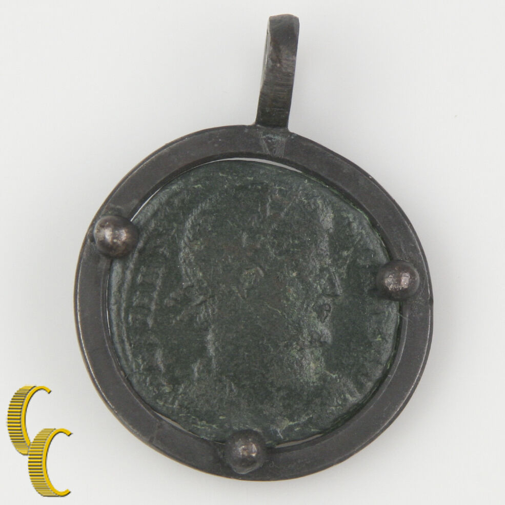 ANCIENT ROMAN COIN IN SILVER ANTIQUED BEZEL PENDANT 3.4  grams