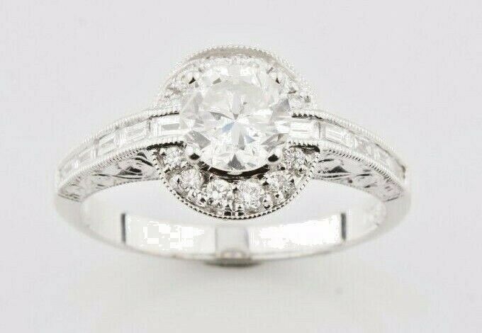 1.40 Carat Round Diamond Halo 18k White Gold Engagement Ring Size 6.5