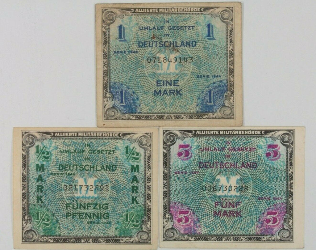 WW2 1944 Allied Military Currency used in the Occupation of Germany (3-Notes)